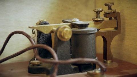 closeup of a morse code telegraph sender receiver 