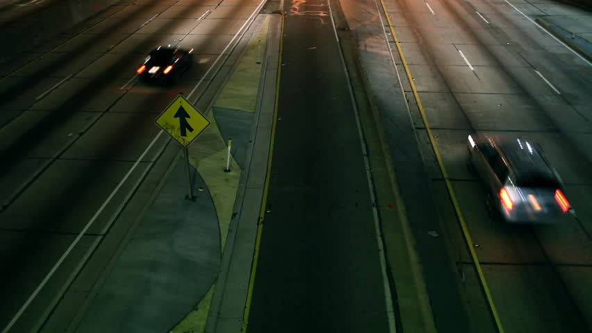 Downtown Los Angeles Freeway Traffic at Night HD