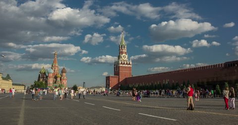 Moscow Kremlin, Red Square. Spasskaya Savior's clock tower timelapse.