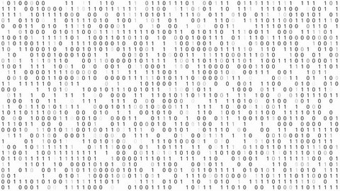 Binary Code White Background, Pattern of 1 and 0 digit blinking and changed over time