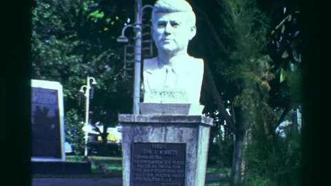 SAN JOSE, COSTA RICA 1976: John F. Kennedy head bust stone statue monument memorial.
