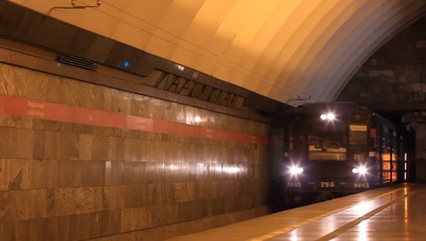 SAINT PETERSBURG, RUSSIA, JULY 3, 2015: Subway train in Saint Petersburg metro. This metro is one of the deepest metro systems in the world and the deepest by the average depth of all the stations.