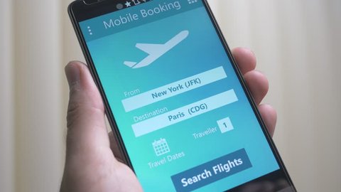 Booking a flight trough a smartphone app.