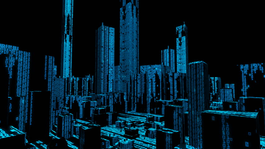 Binary Computer Data City Skyline