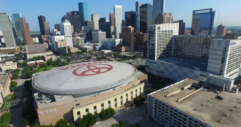 Houston, Texas / USA. November 19, 2015. Aerial shot from the East side of downtown Houston. You can clearly see The Toyota Center.