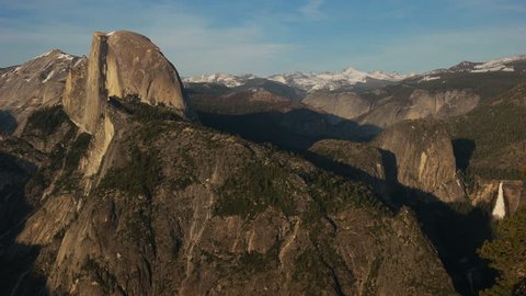 panning view of nevada falls and half dome in yosemite national park from glacier point