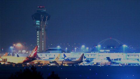 Стоковое видео: LAX Airport Jets LED Pixelated Time-lapse