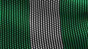 Flag of Nigeria, consisting of many balls fluttering in the wind, on a black screen. Colored soccer balls forming fabric flag. Looped video.