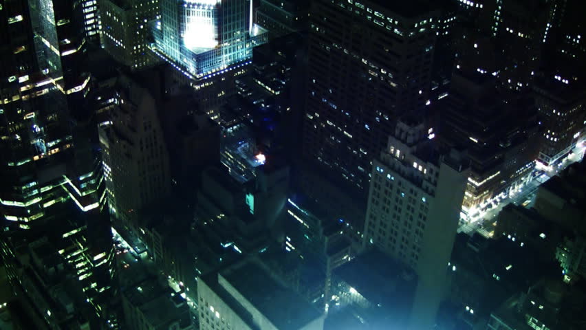 NYC Aerial View of Buildings at Night
