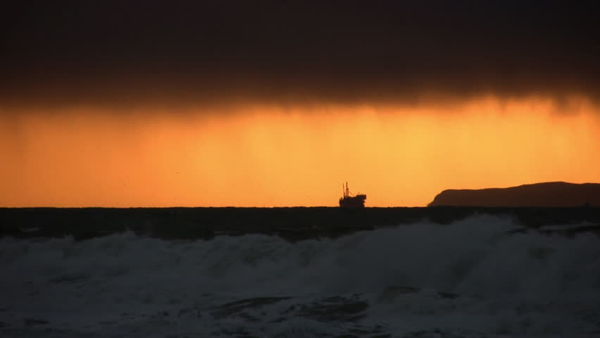 Oil Rig Ocean Sunset
