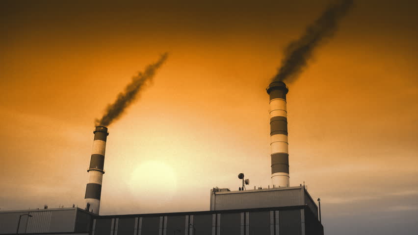 Industrial Factory Building with Smoke Stacks