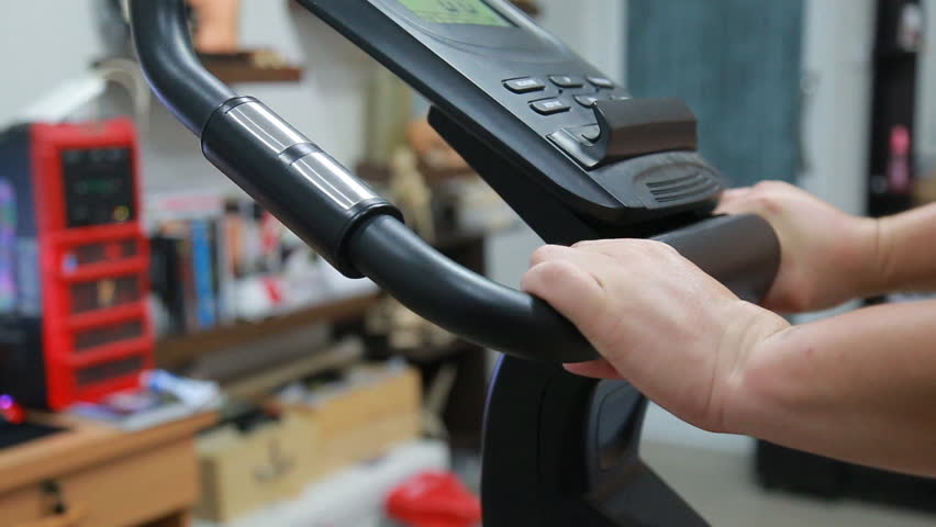Exercise ride a bicycle  at home.