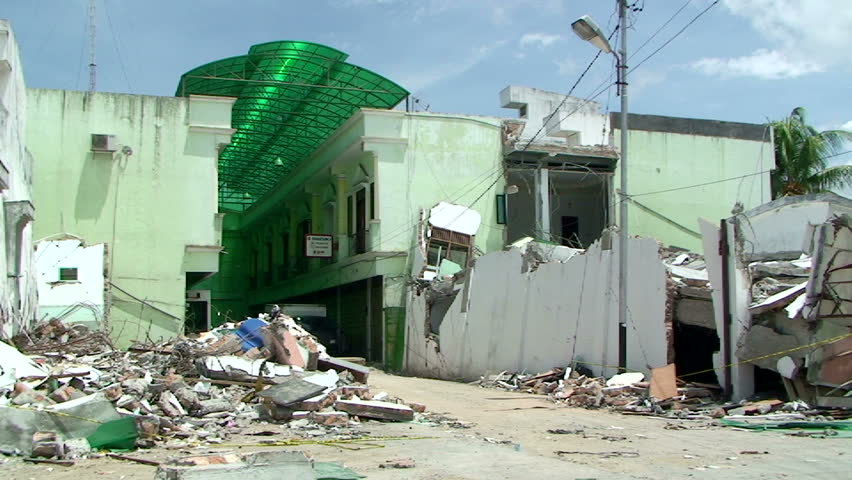 PADANG, INDONESIA - CIRCA OCTOBER 2009: Building damage in aftermath of powerful