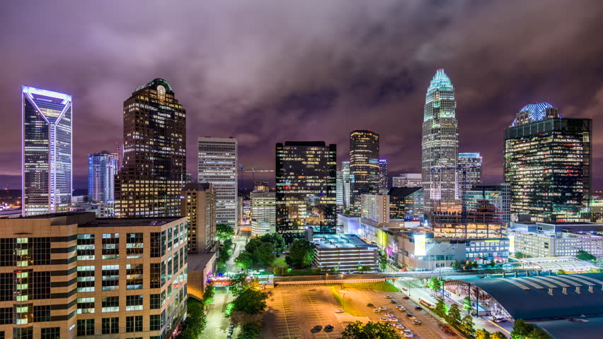 Charlotte, North Carolina, USA uptown cityscape time lapse.