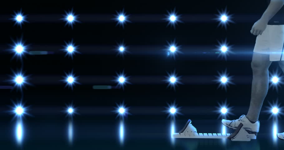 Slow motion of athlete man ready to run from the starting block 4k