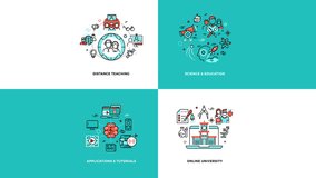 Education and online learning flat linear design concepts animation for web, mobile services and apps