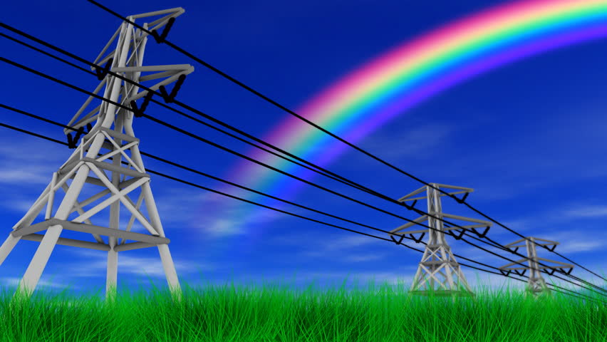 Power Lines, Grass and Sunny Sky