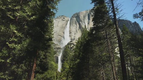 3 axis gimbal shot walking towards yosemite falls, the highest in yosemite national park, california