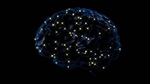 Brain activity, 3D render over black