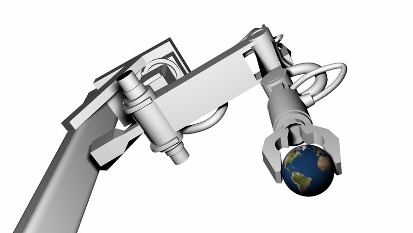 Robot Arm Holding Earth in Claw
