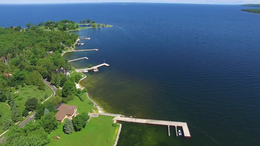 Scenic shoreline with beaches, docks and marinas in beautiful Egg Harbor Wisconsin.
