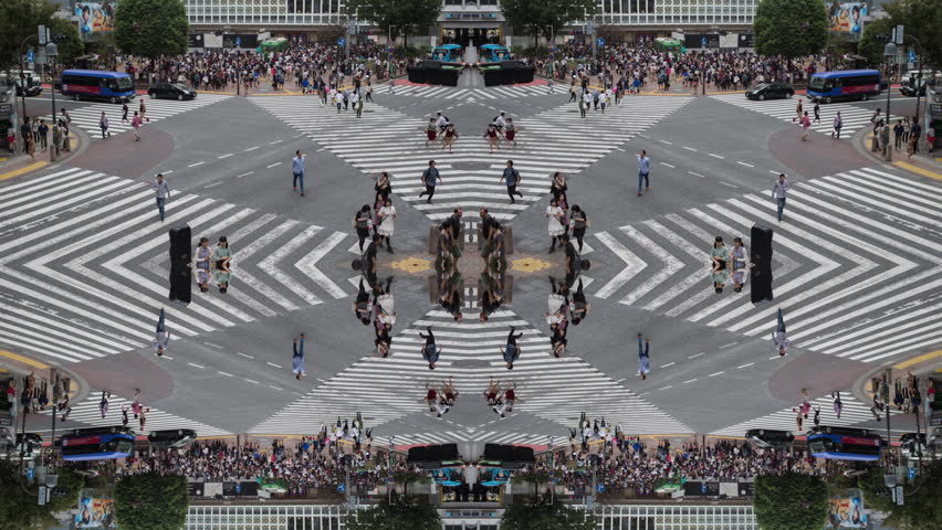 abstract pattern made from shot of the famous scramble pedestrian crossing intersection in shibuya, tokyo