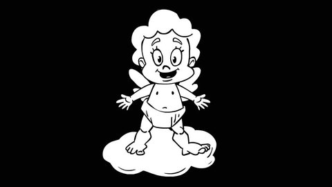 Bouncing Cupid. Looped monochrome animation funny character. The view from the side. Alpha channel. Frame rate 30.