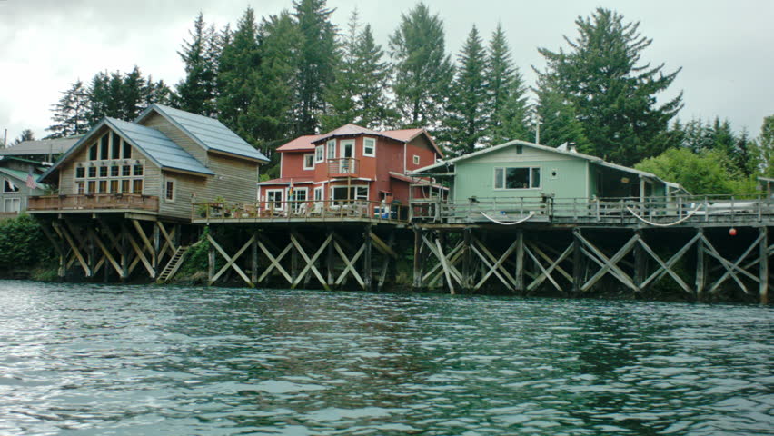 This is a shot of some Piling, pier, stilt houses in Seldovia Alaska in 2.5k