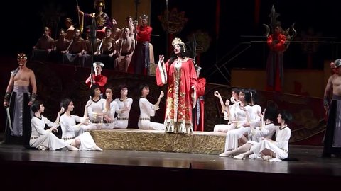 DNIPRO, UKRAINE - JUNE 11, 2016: TURANDOT opera performed by members of the Dnipropetrovsk State Opera and Ballet Theatre.