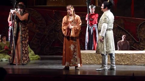 DNIPRO, UKRAINE - JUNE 11, 2016: TURANDOT opera performed by members of the Dnipropetrovsk State Opera and Ballet Theatre.