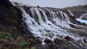 White nights view of unique waterfall -  Bruarfoss, Iceland, Europe. Full HD video (High Definition).