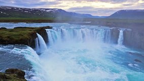 White night view of the Godafoss Waterfall in Iceland, Europe. Full HD video (High Definition).