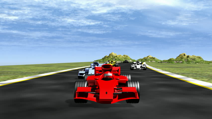 Front view - 3D race cars. HD 1080i