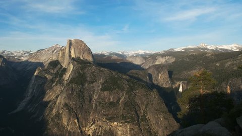 spring time shot of half dome and nevada falls from glacier point in yosemite national park