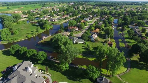 Waterfront neighborhoods with amazing canal system, aerial view.
