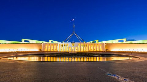 4k hyperlapse video of Parliament House in Canberra, Australia from day to night