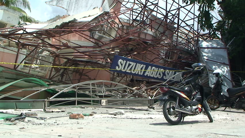 PADANG, INDONESIA - CIRCA OCTOBER 2009: Building damage in aftermath of powerful