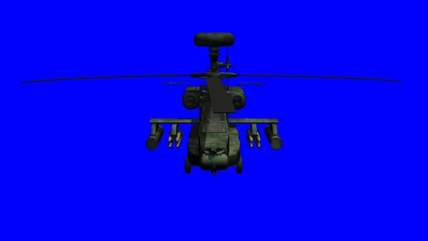 Apache helicopter with blue screen. This clip can be used to composite into your