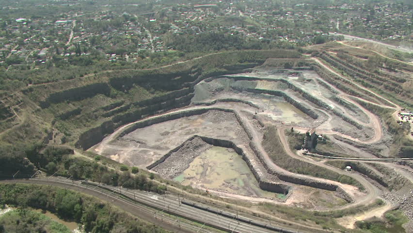 Aerial over quarry 