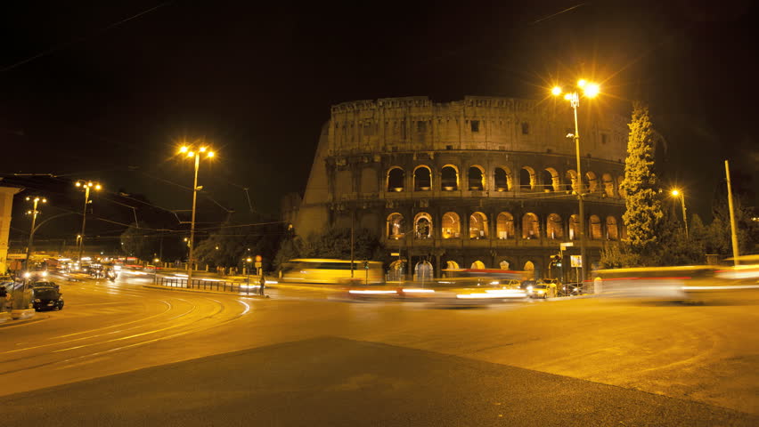Timelapse of Colosseum in rome at night
