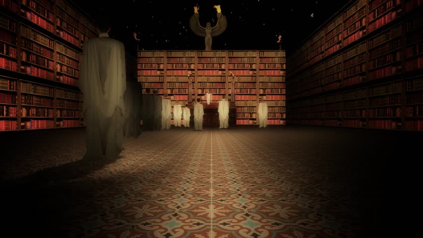 The Interior of the Library of Alexandria in the Lecture Hall Slow Zoom In