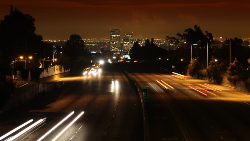 Los Angeles Freeway Traffic at Night