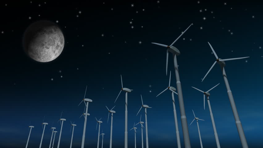 Wind Power Turbines night
