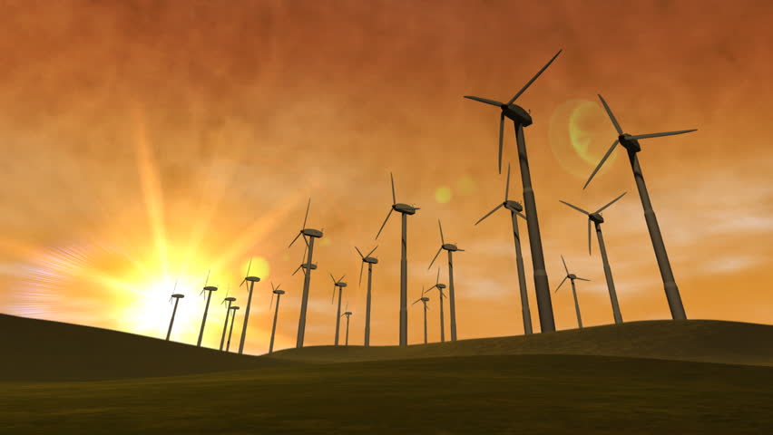 Wind Power Turbines Sunset
