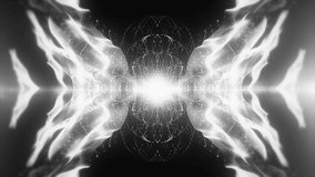 VJ Fractal silver kaleidoscopic background. Black and white forms.animated glowing neon for music videos, VJ, DJ, stage, LED screens, show, events, christmas videos, festivals, night clubs.