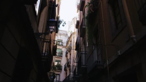 Steadicam shot: Old houses in the Gothic Quarter of Barcelona