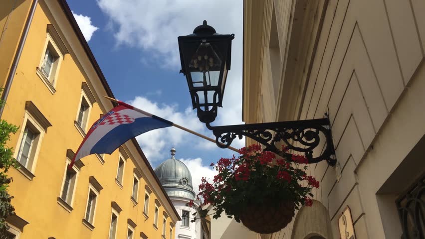 Croatian flag in the old town of Zagreb Croatia