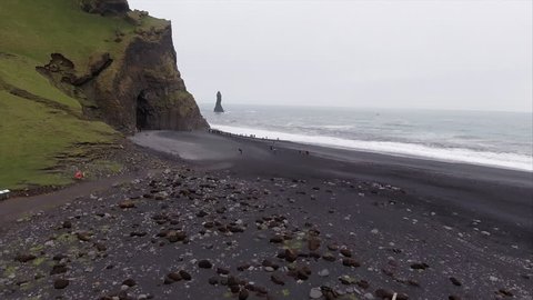 Black Sand Beach Aerial In V\xCC_k Iceland