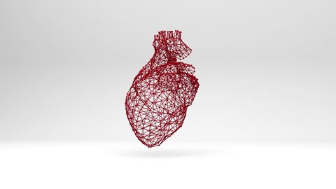 The red mesh heart beats. Computer three-dimensional graphics. Slow rotation 