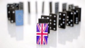 Domino effect starting with a tile with the UK flag ends with the tile of EU flag. Brexit domino effect - Powered by Shutterstock - Get 15% off with code: PIKWIZARD15